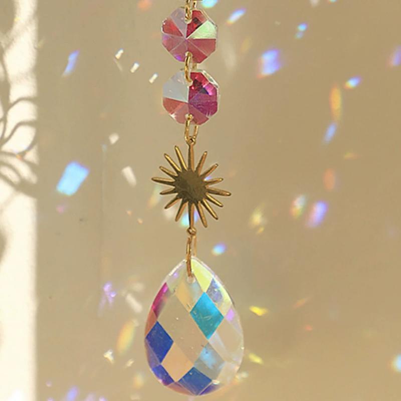 Lotus Shaped Crystal Sun Catcher Hanging Glass Rainbow Prism for Outdoor Garden Window Home Decor Housewarming Gift