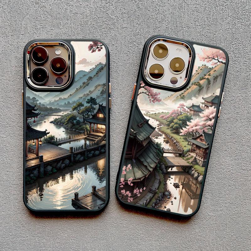 Chinese Style Landscape Painting Phone Case For Iphone 13 12 Pro Max 15 14 Pro Max Plus 11 XR XS X 15 14 7 8 Plus Silicone Cover