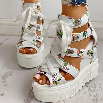 Leisure Wedges Summer Shoes Women Sandals Lace Up Platform High Heels Shoes