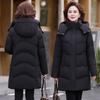 2025 Winter Hooded Mid-Length Down Jacket for Middle-Aged & Elderly Women - Fashionable, Cold-Proof White Duck Down Mom Coat
