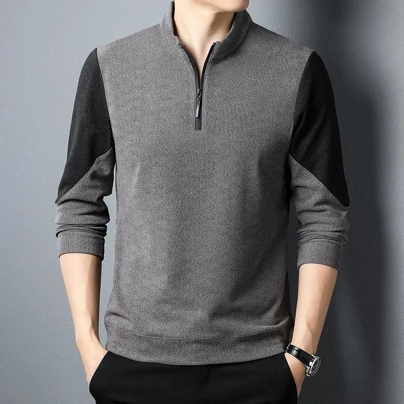 

Men s Color Block Quarter Zip Mock Neck Casual Sweatshirt M серый