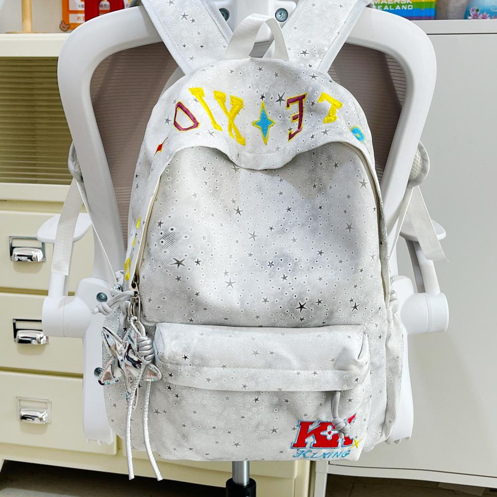Schoolbag Women's American High Street Large Capacity Alphabet Embroidered Backpack 1011 New College Student Lightweight Shoulder Computer Bag