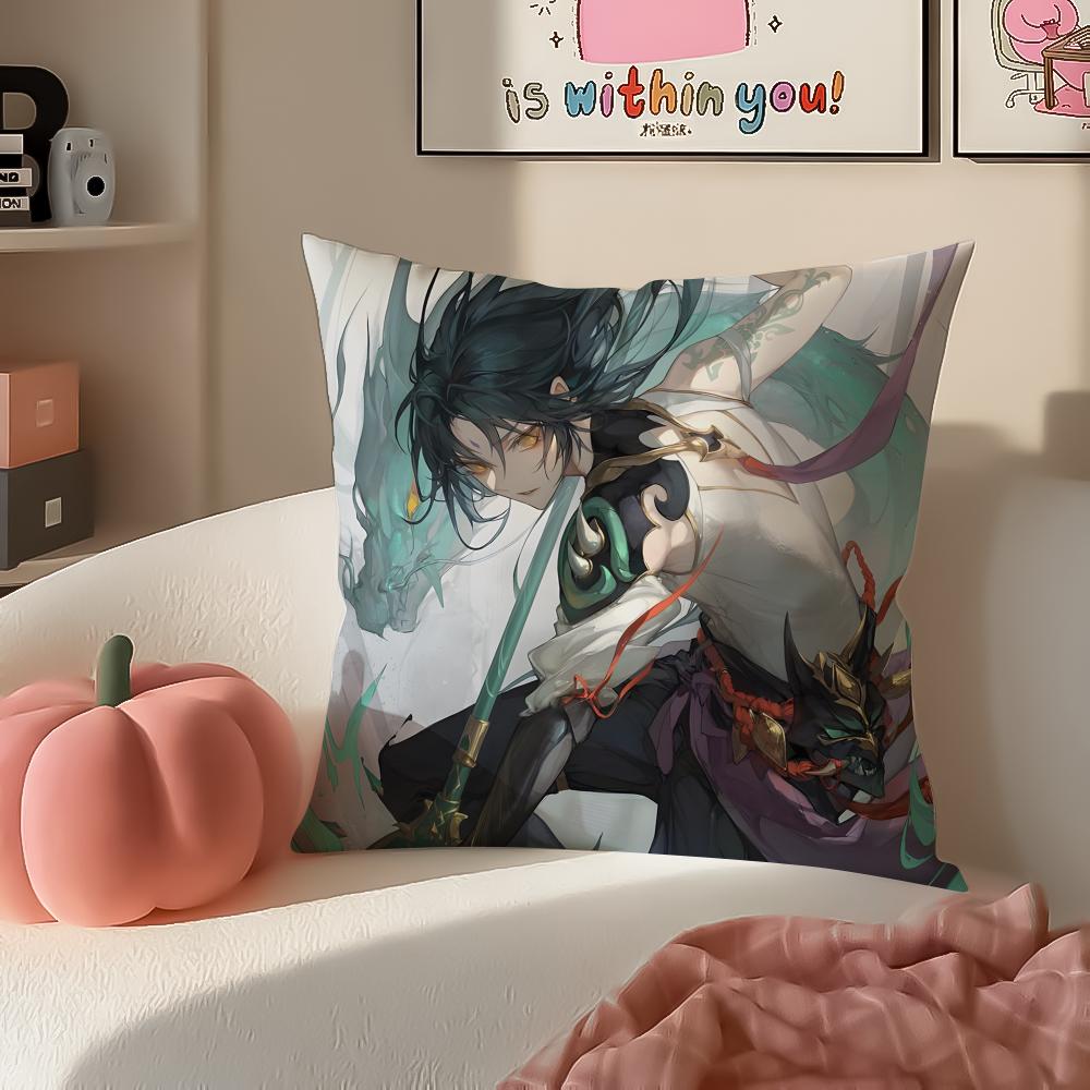 Game Genshin Xiao Cushion Cover Pillowcase Short Plush Invisible zipper Room Sofa Cushion Cover