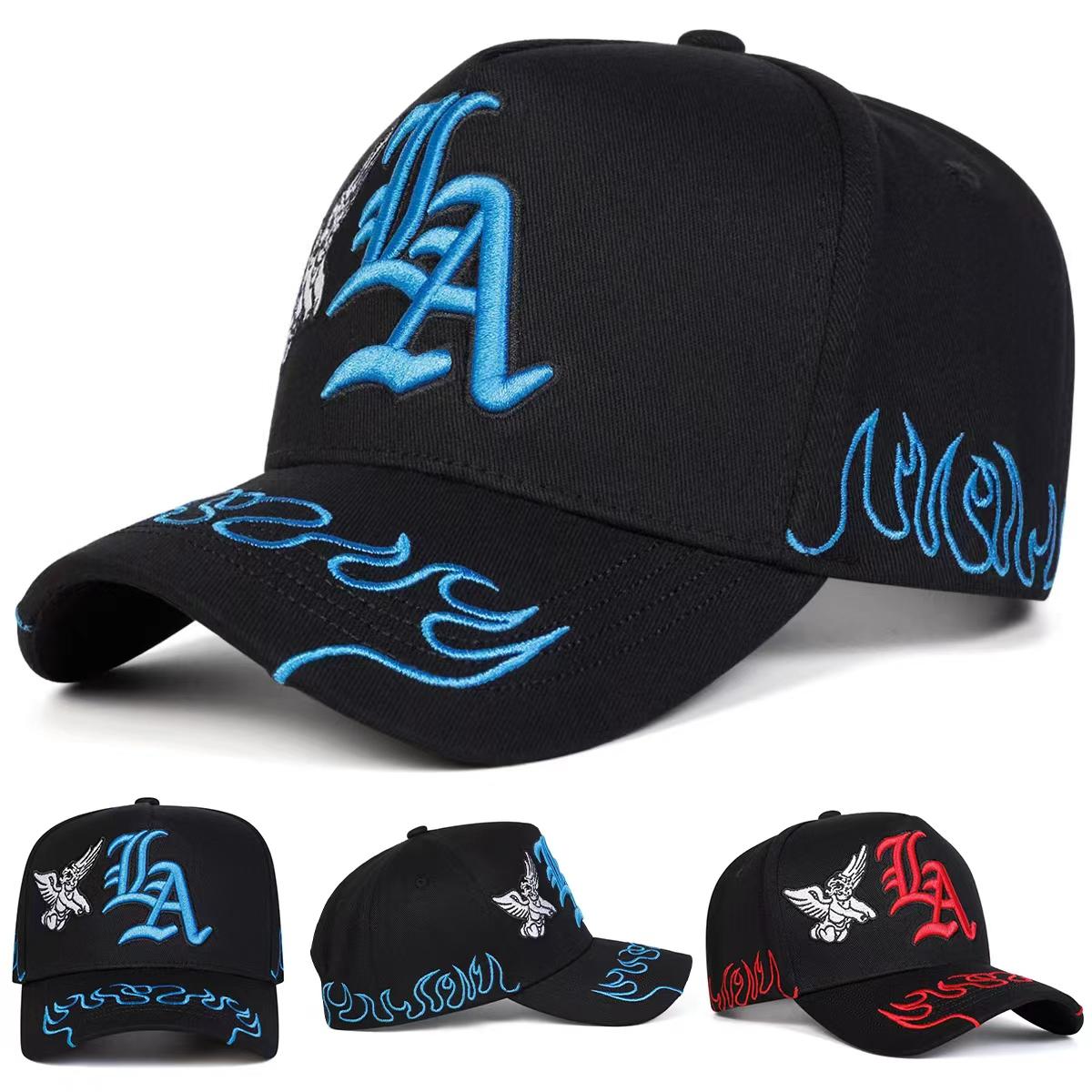 Zealous Sole Women's Black Unisex Gothic La Angel Embroidery Baseball Caps Spring Autumn Outdoor Adjustable Casual Hats Sunscreen Hat Sports Cap