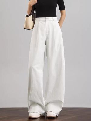 Spring/Summer 2026 Tall Women's White Wide-Leg High-Waisted Casual Suit Pants