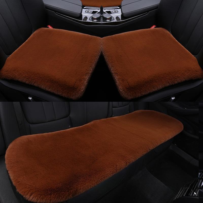 Winter Plush Car Seat Cushion Without Backrest Three-piece Set, Short Plush Warm Single Seat Anti-slip Plush Cushion for Rex Rabbits