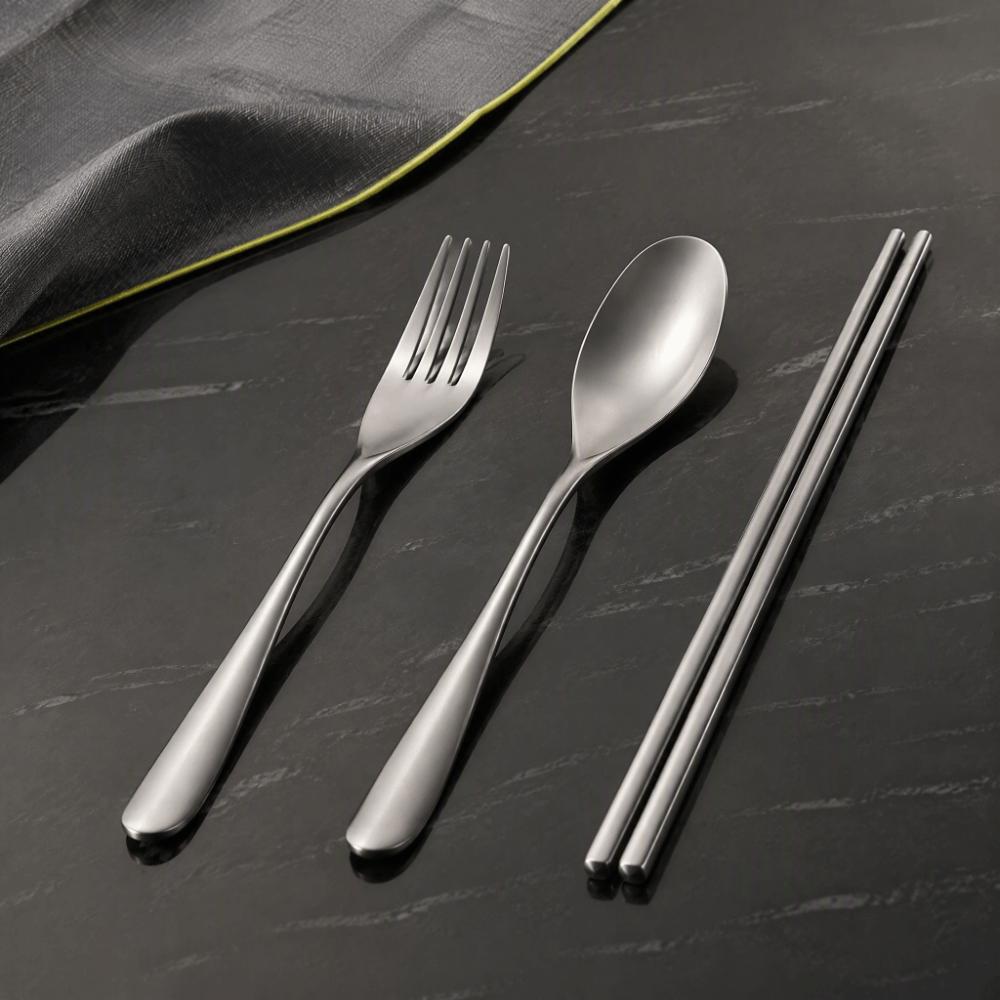 3 Piece Set Matte Finish Titanium Flatware Lightweight Travel Utensil Kit Outdoor Dining