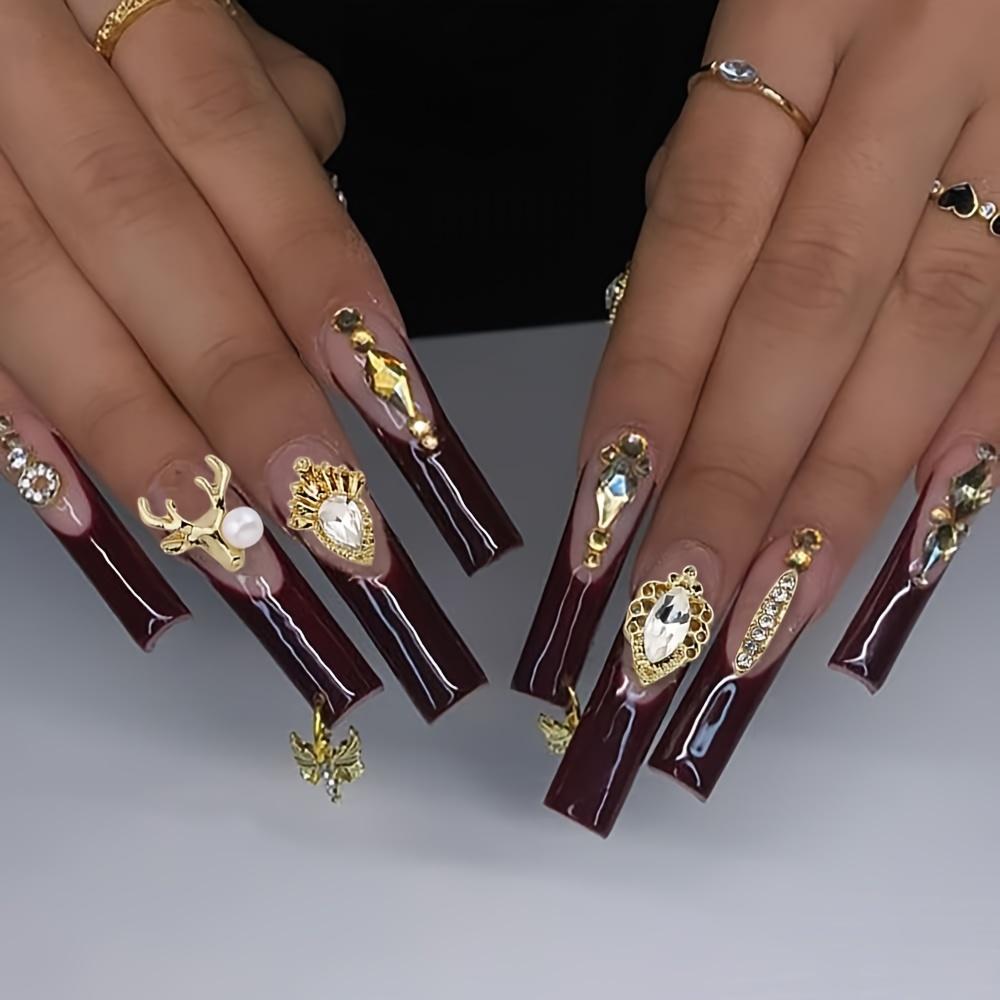 30pcs Luxury Nail Charms With Rhinestones/Pearls, Silvery Golden Nail Art Accessories, 3D Alloy Nail Art Jewelry For Nail Art Decoration