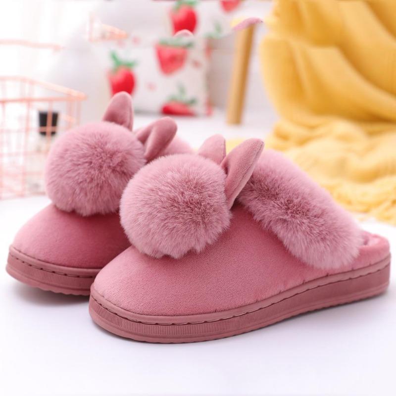Women's Winter Home Furry Rabbit Ears Indoor Slippers Soft Comfort Footwear Shoe