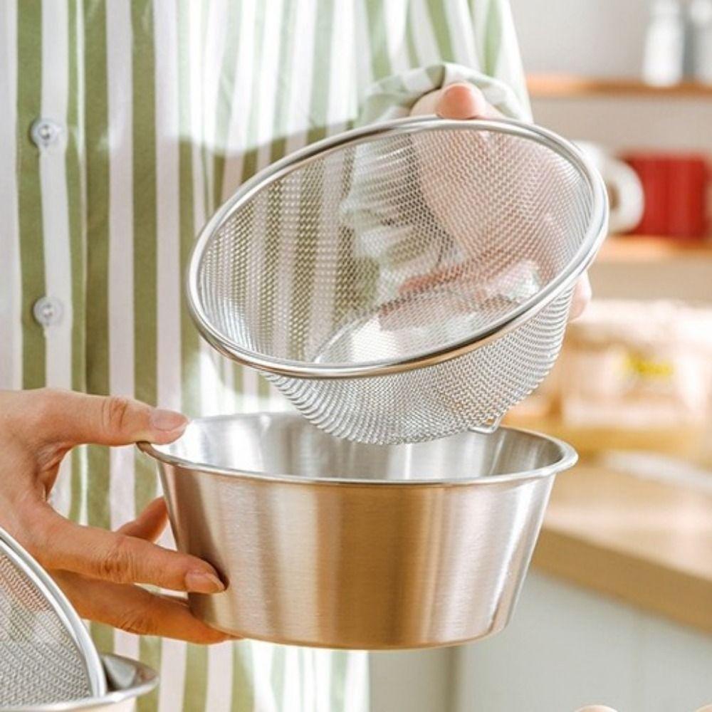 Double Layer Stainless Steel Colander Set Space Saving Stackable Rice Washing Bowl Mini Strainer Bowl Set Food Preparation