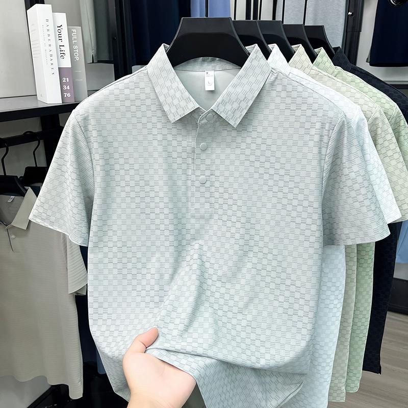 Summer Short Sleeve T-Shirt Men s Lapel Collar Loose Fit Polo Shirt M серый