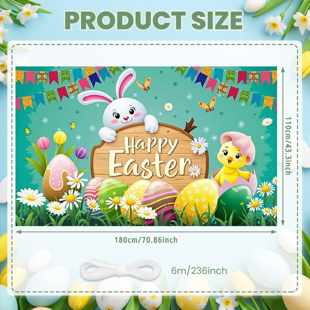 Easter Party Backdrop Colorful Pennants Spring Celebration Background Egg Decor Background Cute Patterns Easter Banner For Photo