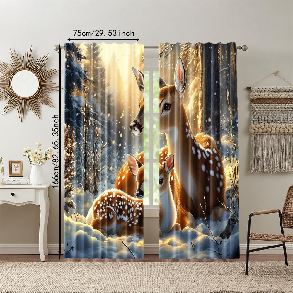 2 Stück, vielseitige transparente Polyestervorhänge zur Heimdekoration Schneewald zur Verwendung in Schlafzimmern und Wohnzimmern