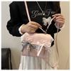 Faux Leather Flap Square Shoulder Bag for Women with Lace Bow Knot Trendy Casual Crossbody Purse
