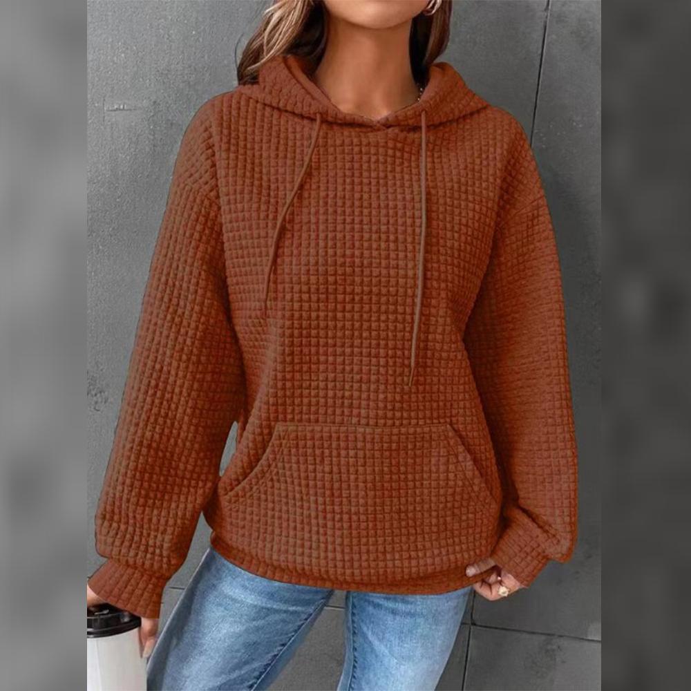 

Женская толстовка с капюшоном в клетку с круглым вырезом и карманом, пуловер с длинным рукавом, однотонная куртка XXL коричневый