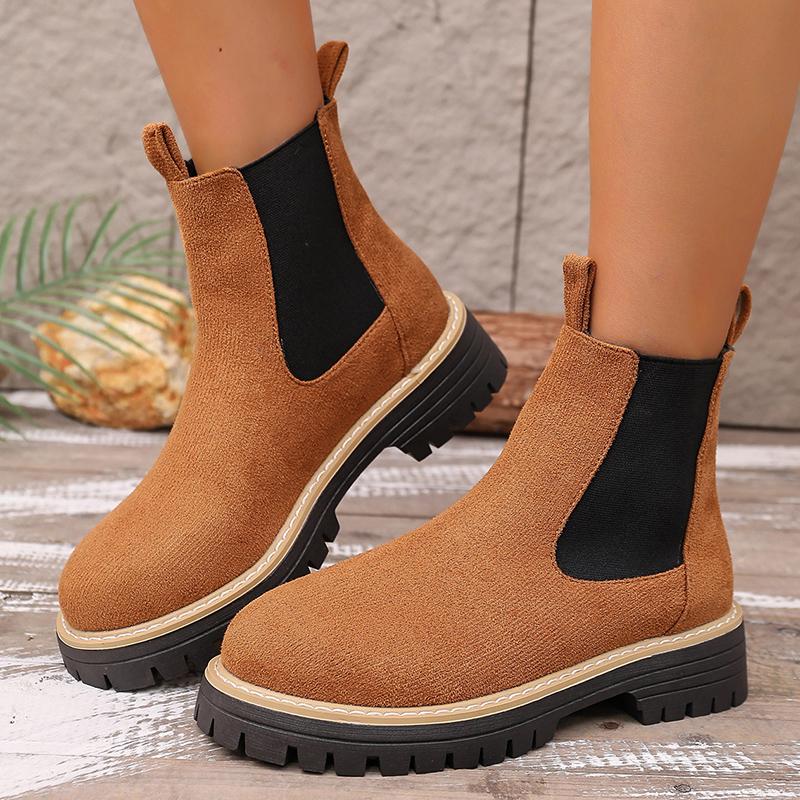 Classic Black Platform Ankle Boots Women Autumn Winter Faux Suede Chelsea Boots Woman Plus Size Slip On Short Booties Mujer 43