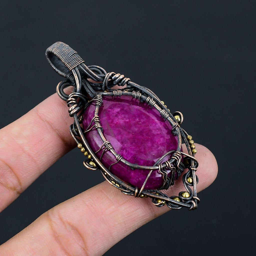 Beautiful Tree Of Life Red Ruby Gemstone Pure Copper Wire Wrapped Handmade Pendant Jewelry