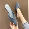 Fashion Shoes Mules Low Heel Blue Leather Slides Women's Slippers and Ladies Sandals Outside Pointed Toe I Vip Chic Elegant Small Size G