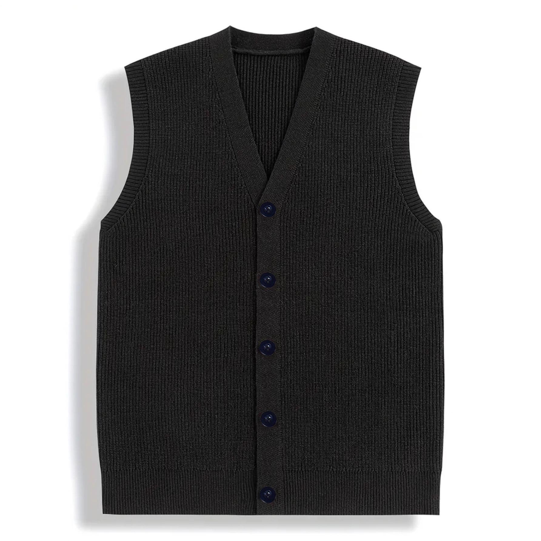 

Men s Sleeveless Knit Cardigan Sweater - V-neck, Warm Texture, Autumn/Winter Casual Layer XXL чорний