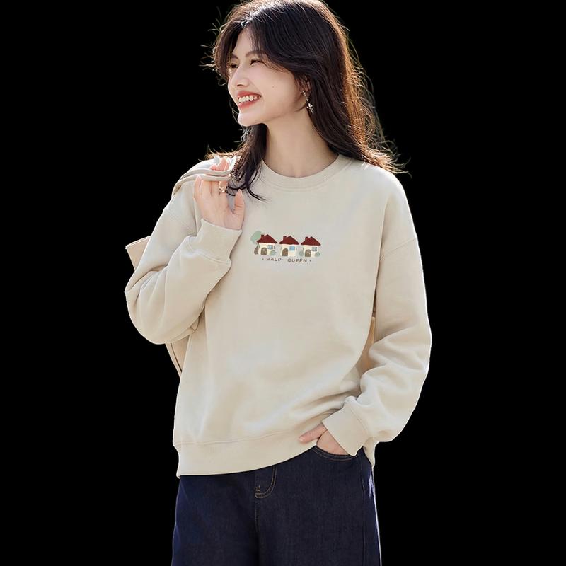 Women's Casual Cartoon Print Round Neck Sweatshirt