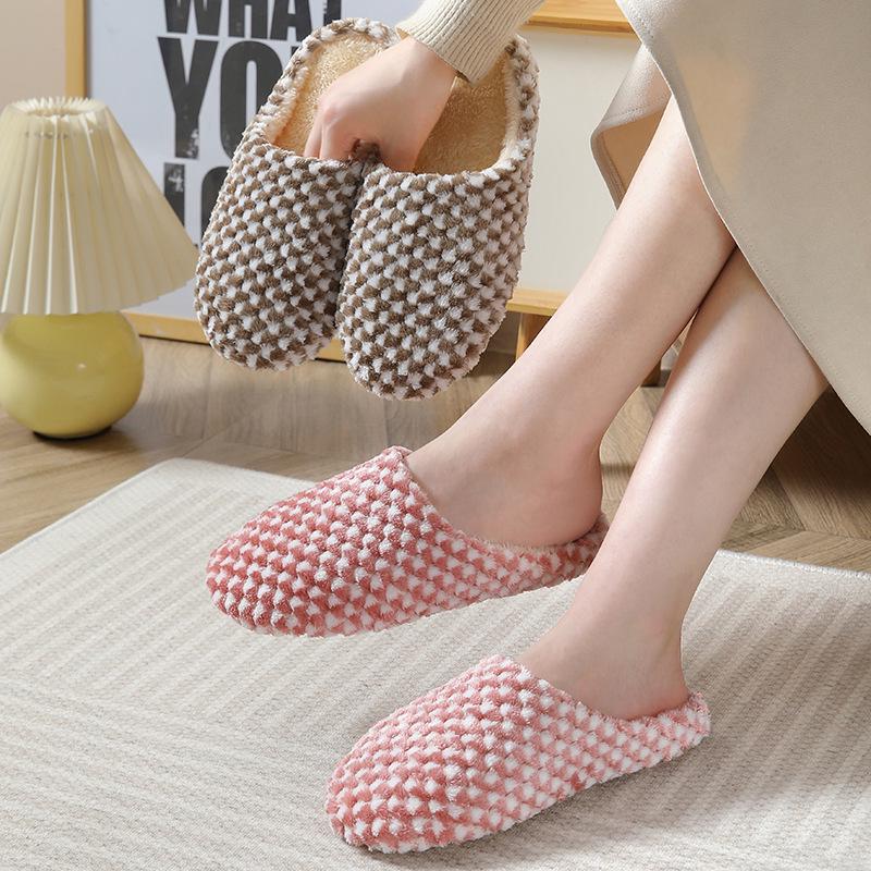 Polka Dot Silent Non-Slip Indoor Slippers for Couples - Large Cotton for Wooden Floors