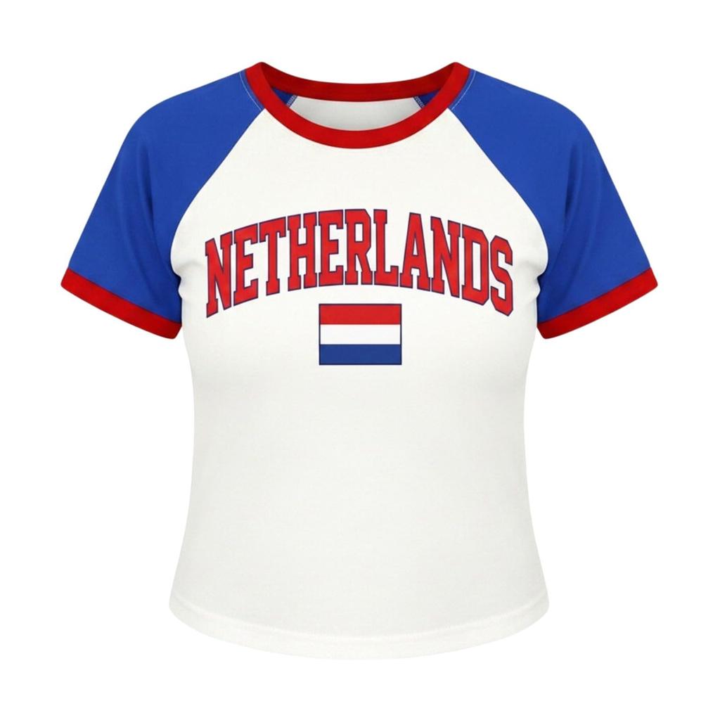 Women’s Casual V Neck Short Sleeve Pullover T Shirt with Canada Letter Print for Football Supporter Outfits