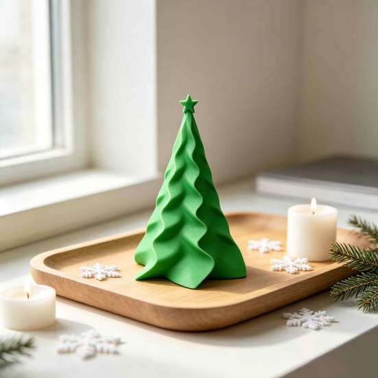 Compact Seasonal Shelf Ornament 3D Printed Pleated Christmas Tree Ornament, Small Wavy Desktop Mini Decoration with Star Topper for Holiday