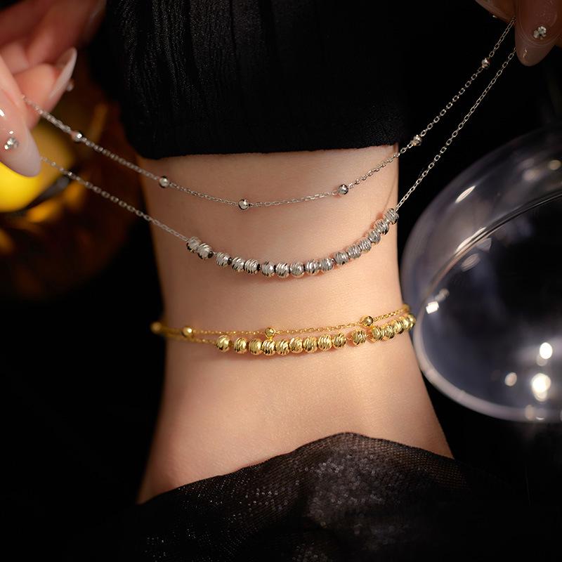 Banyan Tree 2024 Double Layer Silver Bead Anklet - Women's Classic & Sexy Summer Foot Accessory