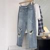 Blugi cu găuri Femei Talie înaltă Croială dreaptă Largi Design slim Vibe high-street Pantaloni largi târâți