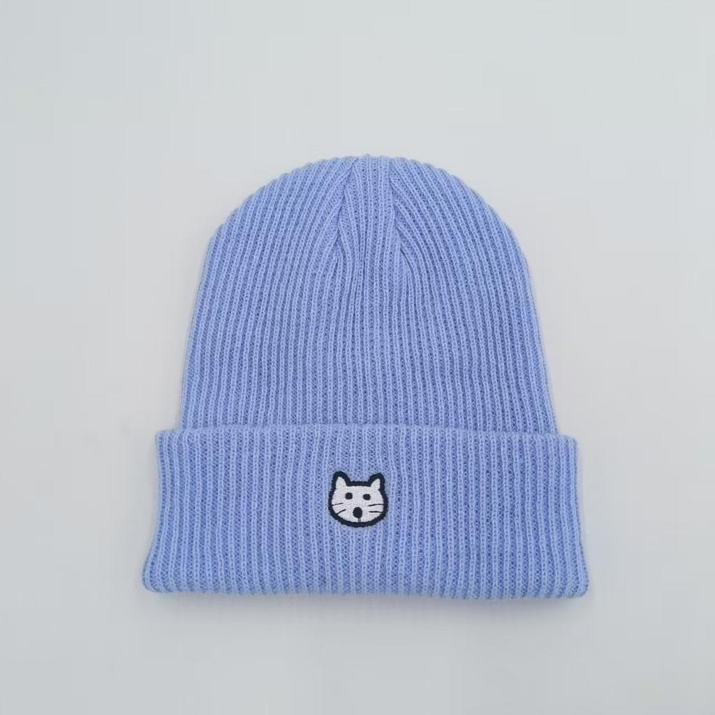 Autumn and Winter Cute Ear Protection Wool Hat Cycling Versatile Women's Knitted Hat Kitten Hat Showing Face Hat Trendy Couple