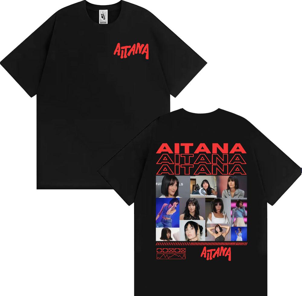 Camiseta Gráfica de Camiseta de Algodón de Verano Unisex para Mujer Aitana Singer Cuarto Azul Oversize Cuello Redondo Manga Corta YK Clothing