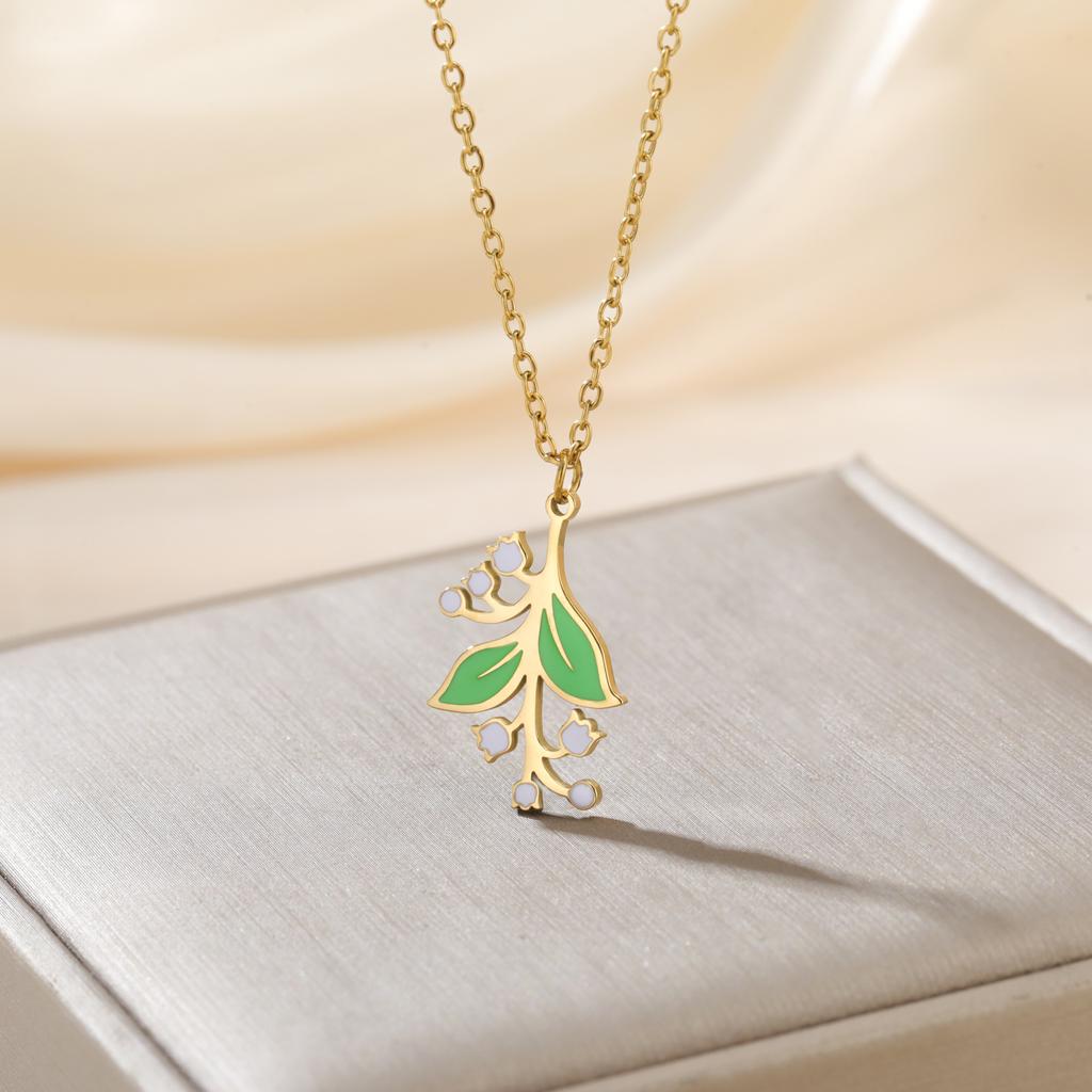 Lily of The Valley Pendant Necklace for Women Stainless Steel Female New Fashion Flower Choker Wedding Party Jewelry Gift