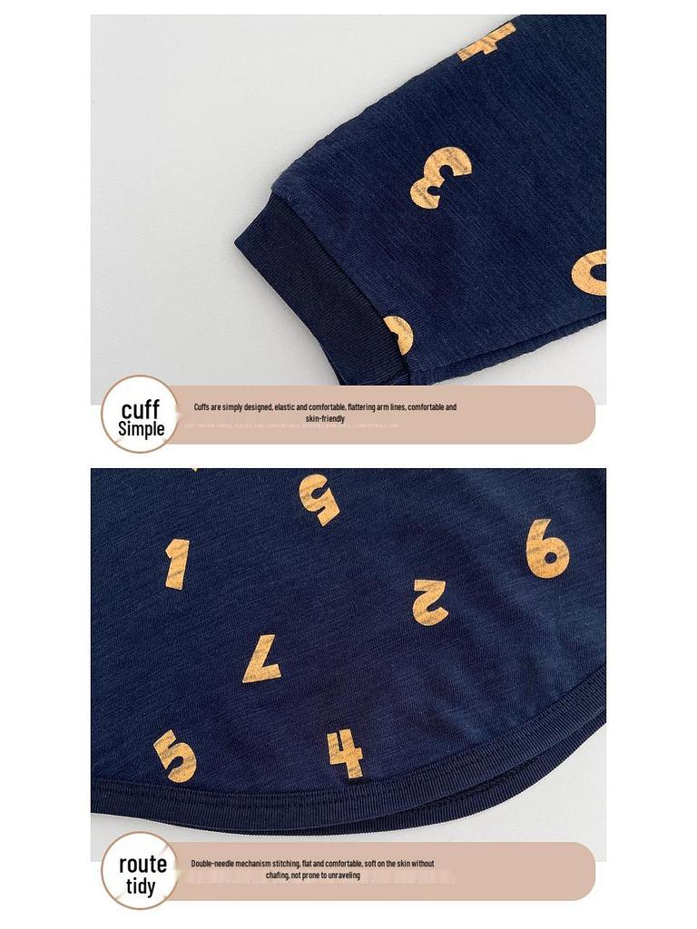 Spring 2025 Korean Boys' Cotton Base Shirt - Handsome Casual Round Neck Top for Kids