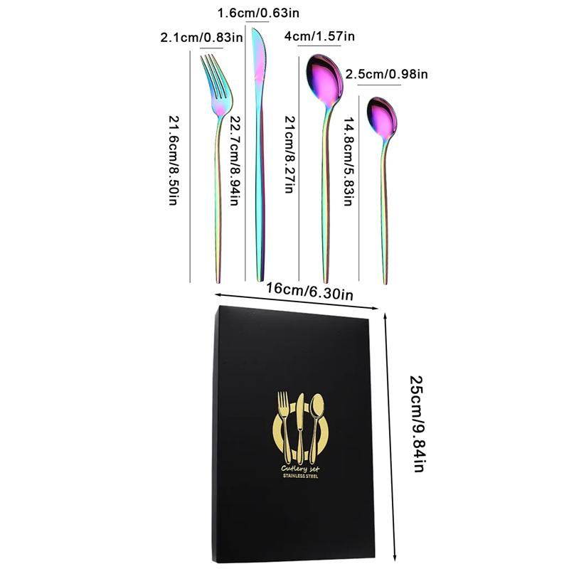 4Pcs Golden Cutlery Set Stainless Steel Knife Fork Spoon Tableware Flatware Set Festival Kitchen Dinnerware Gift