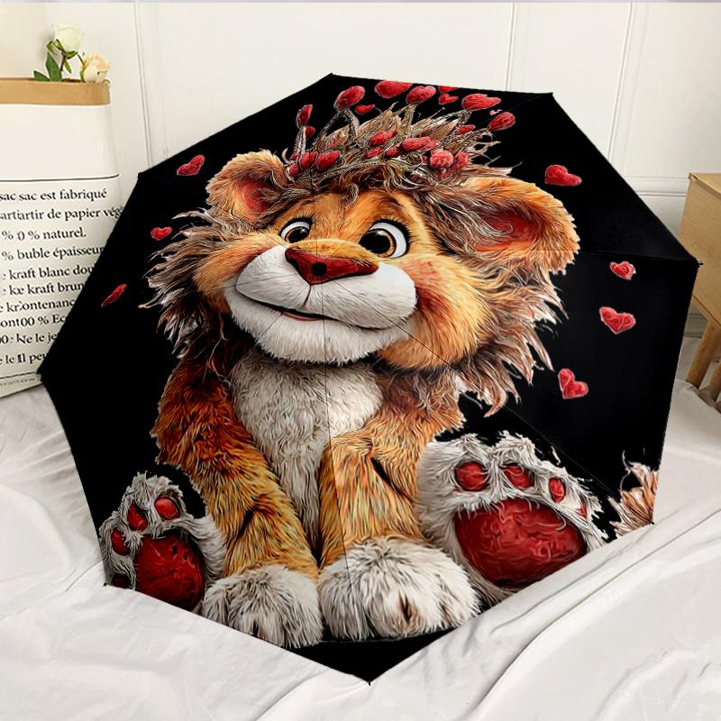 Lion Cub With Bow 8-Frame for Travel, camping, Casual Lightweight Portable Umbrella, Essential for every family Holidays Birthday Gift