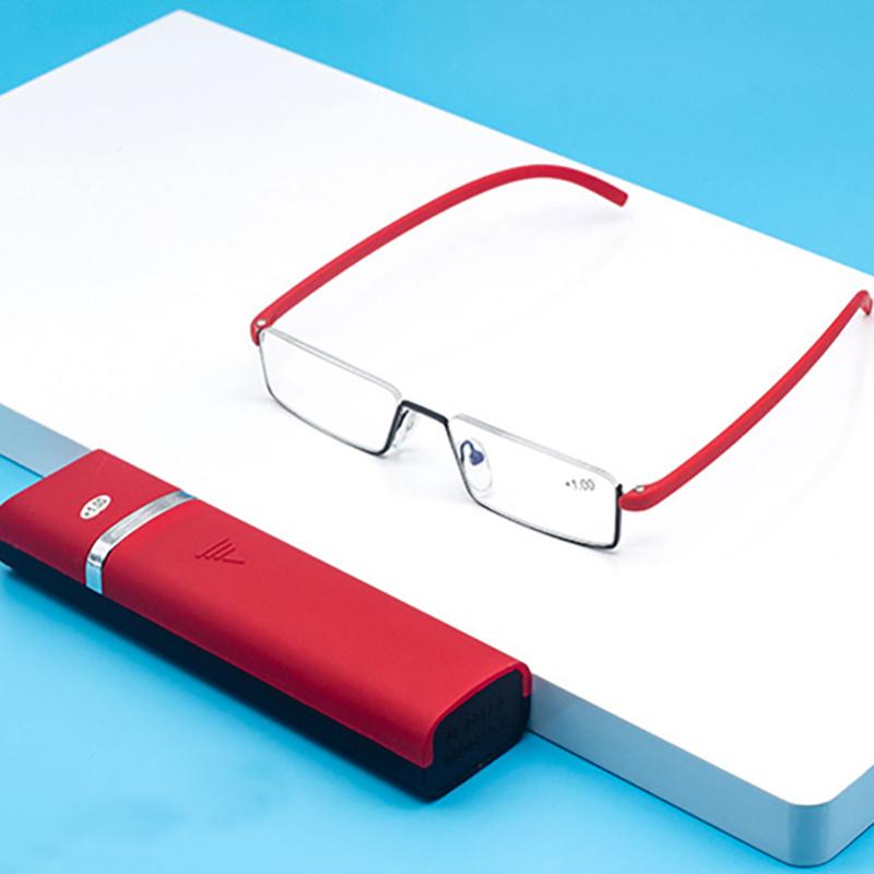 Half Frame Reading Glasses for Elderly Ultra Light HD Fashion Eyewear Mini Portable with Pen Holder