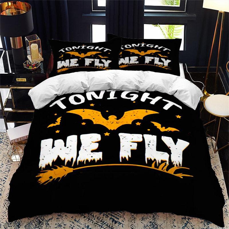 Halloween Duvet Cover King Microfiber Medieval Haunted Castle With Garden Pumpkins Dark Clouds Scary Nights Print Bedding Set