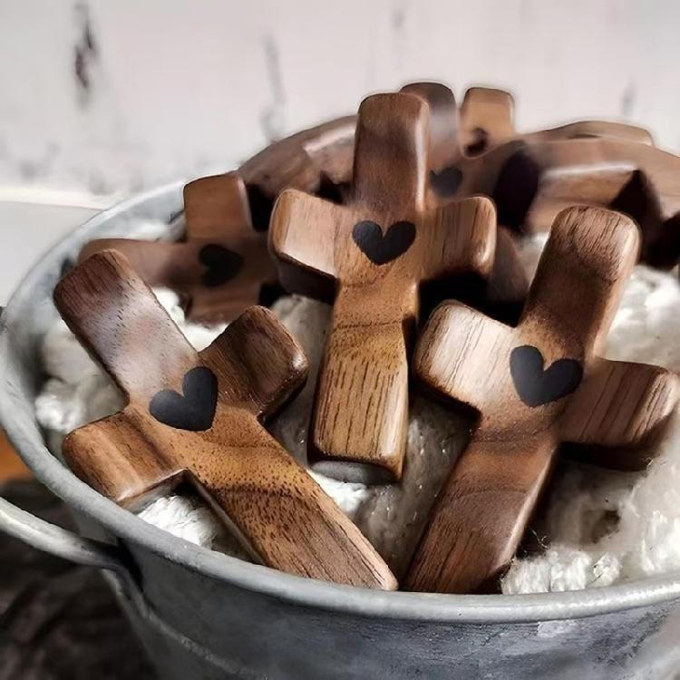 Natural Walnut Wooden Pocket Sized Crosses for Anxiety Relief and Inspiration Perfect Religious Gift for Children Adults