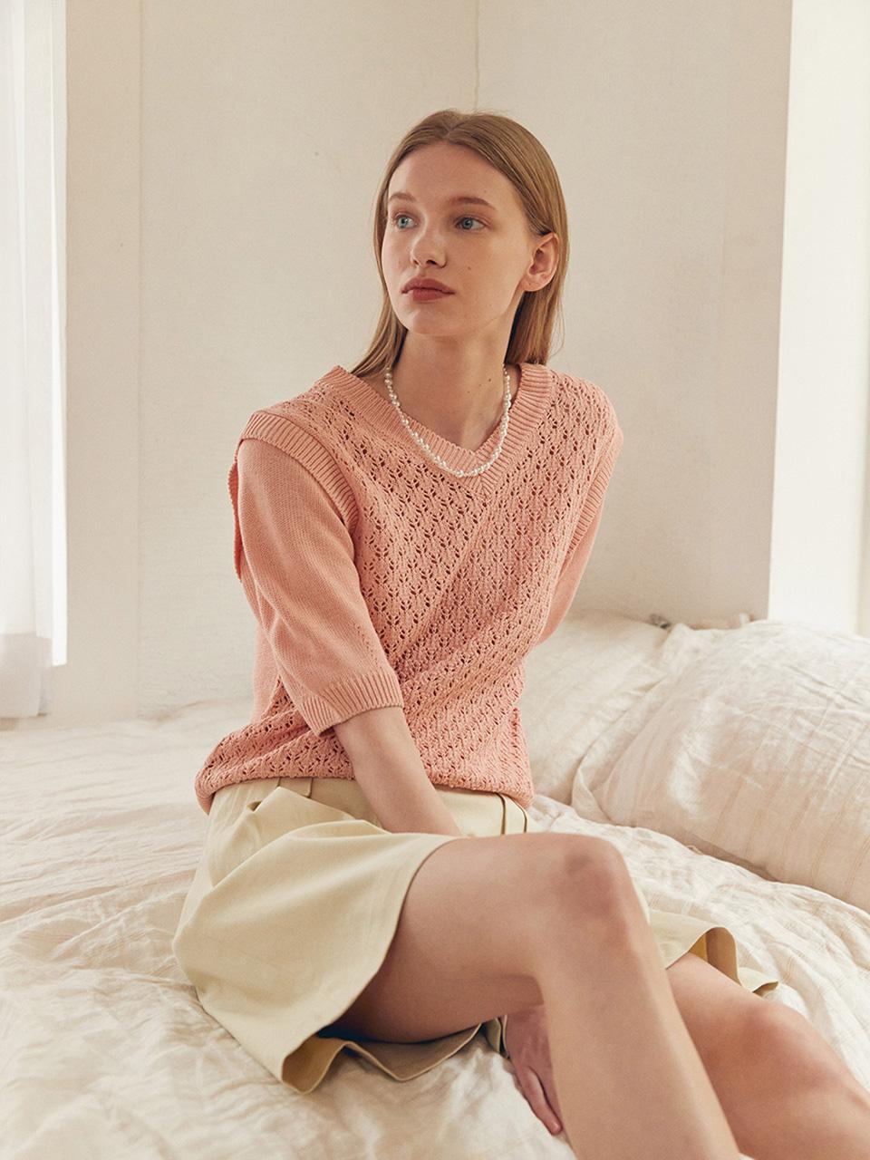 Mout V-Neck Jacquard Knit (Pale Pink) Pale Pink/Free
