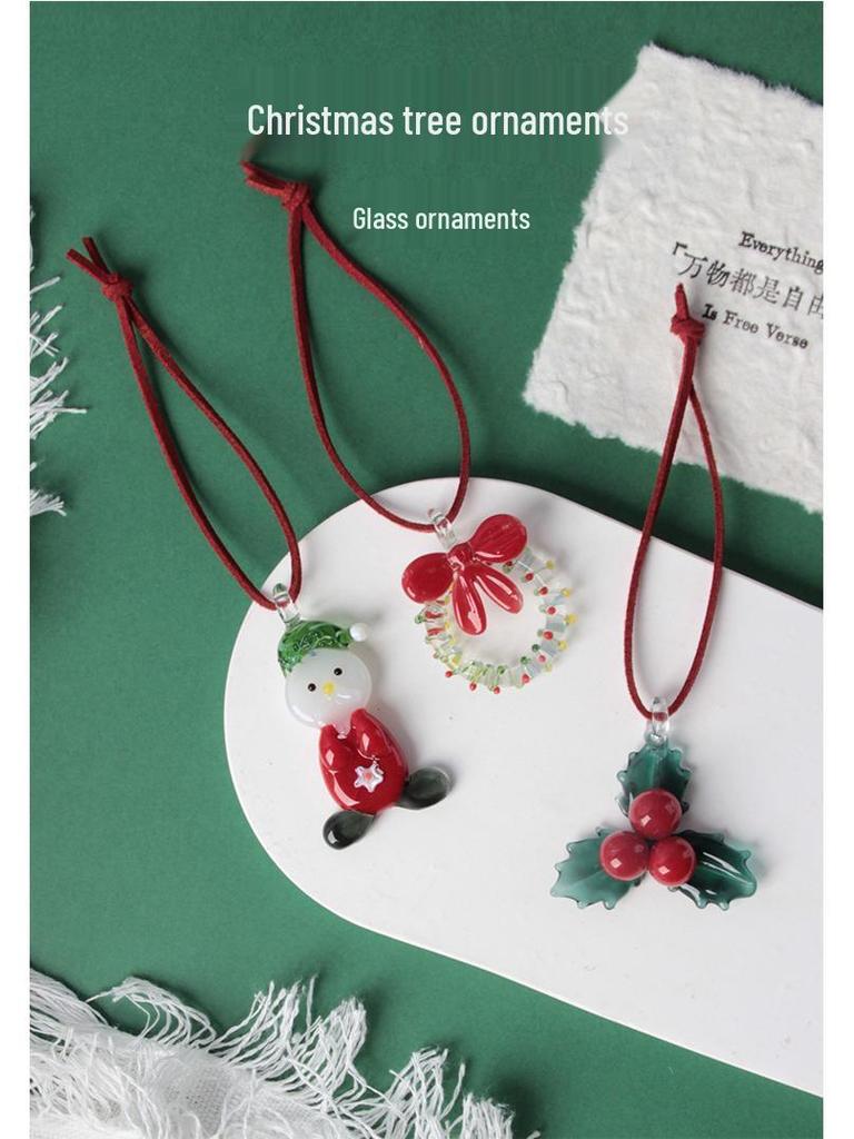 Zibo Glass Christmas Tree Ornaments: Wreaths, Berry Decorations, Gingerbread Men, and Car Accessories. Perfect for Small Christmas Gifts.