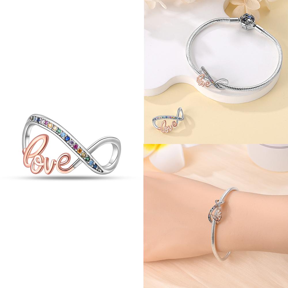 Rose Gold Pink Zircon Love Heart Beads Fit Bracelet Charms Copper Original Jewelry Women Diy Accessories