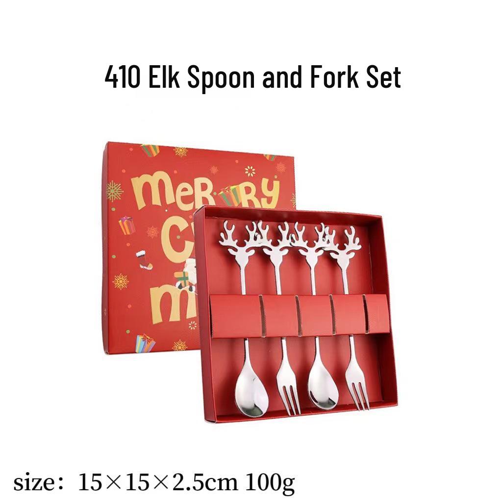Reindeer-Themed 304 Stainless Steel Coffee and Dessert Mixing Spoon Gift Set In Cute Christmas Box