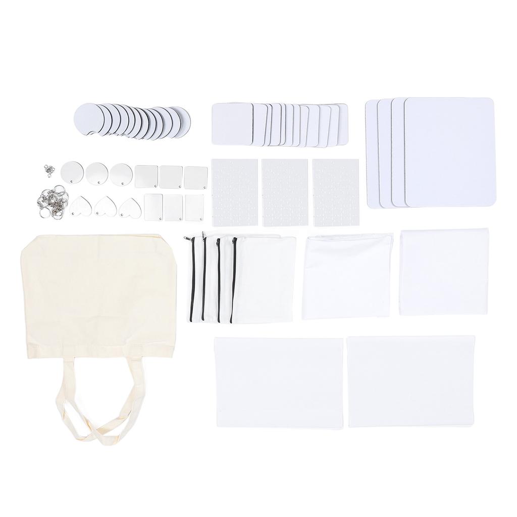 77PCS Sublimation Blank Set Heat Transfer Print Keychain Blanks for Makeup Bag Pillow Cover Mouse Pa