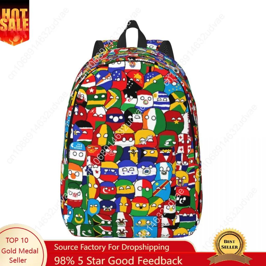 Countryball Cartoon Backpack School Bookbag Countries Earth Canvas Daypack Preschool Kindergarten Bag