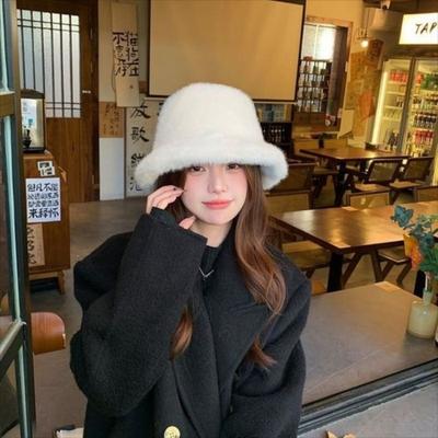 Fashion Fluffy Fur Fisherman Hat Windproof Female Panama Cap Ear Protection Winter Warm Solid Bucket Hat