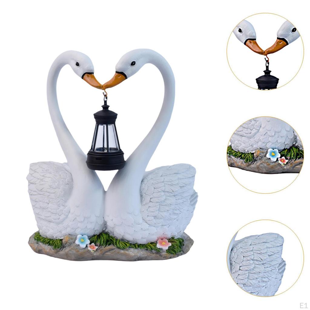 Swan Outdoor Garden Statue Ornament with Solar Lantern Housewarming Gifts Decor Resin