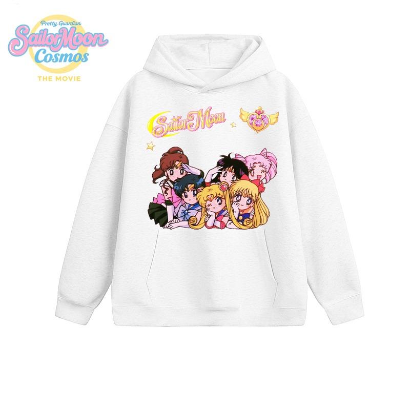 SAILOR MOON Japanischer Anime Niedlicher Charakterdruck Kollaboration Langärmeliges Sweatshirt für Männer und Frauen Locker Herbst und Winter