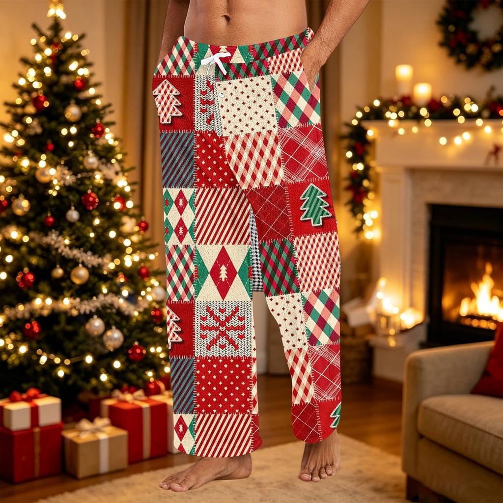 Men's Sleep Pants with Christmas Print, Cozy Casual Pajama Bottoms for Winter