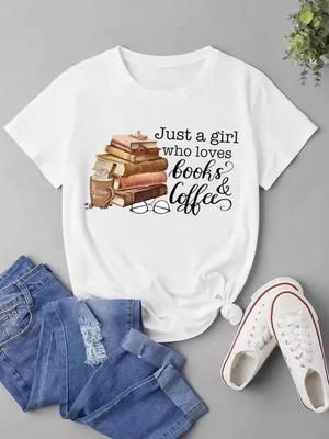 (Asiatische Größe) Frauen Brief Buch Trend Stil Kurzarm Mode T Top Kleidung Drucken Dame Casual T-shirt Weibliche Grafik T-shirts