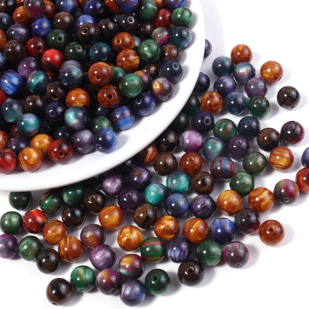 50 Stück 8mm Dunkle Farbe Imitation Katzenauge Harzperlen Glitzer Sternenhimmel Runde Lose Perlen Für Schmuckherstellung DIY Armbänder Halskette